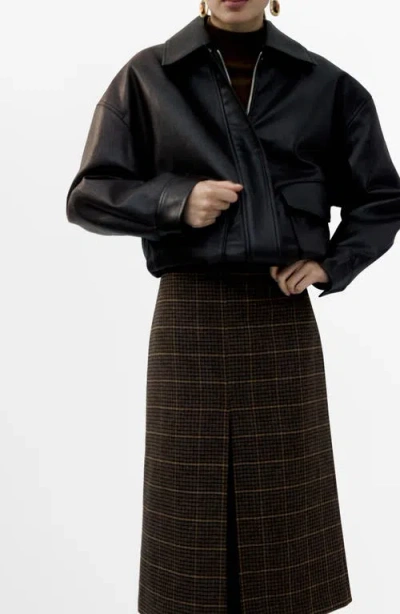 Mango Check Pleat Front Midi Skirt In Brown