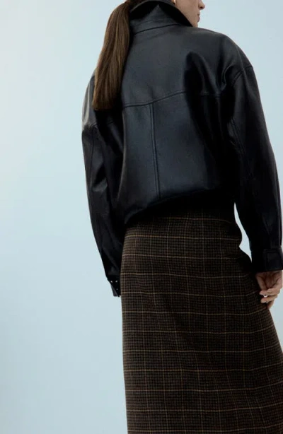 Mango Check Pleat Front Midi Skirt In Brown