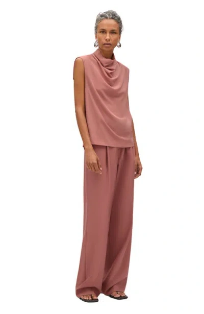 Another Tomorrow Silk Draped Top In Brown