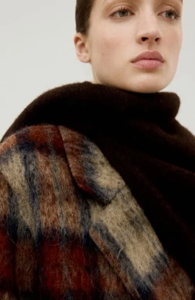 Mango Check Plaid Wool Blend Double Breasted Coat In Neutral