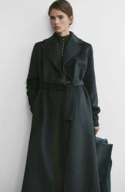 Mango Belted Wool Blend Coat In Blue
