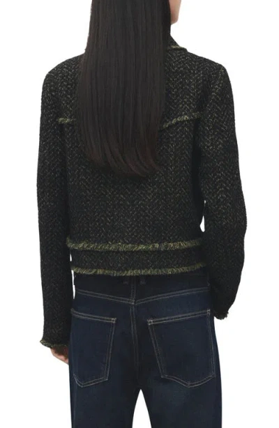 Mango Zip Front Tweed Jacket In Black