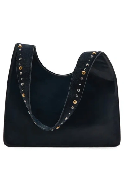 Mango Studded Suede Shoulder Bag In Black