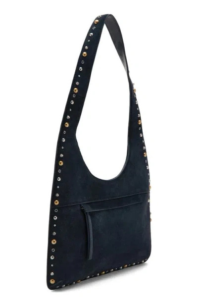 Mango Studded Suede Shoulder Bag In Black