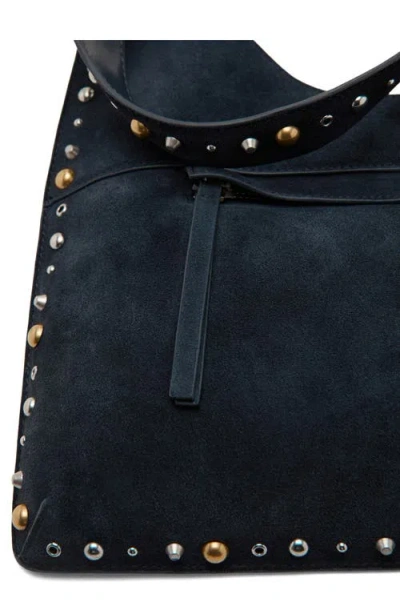 Mango Studded Suede Shoulder Bag In Black