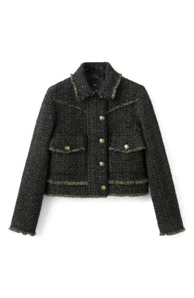 Mango Zip Front Tweed Jacket In Black