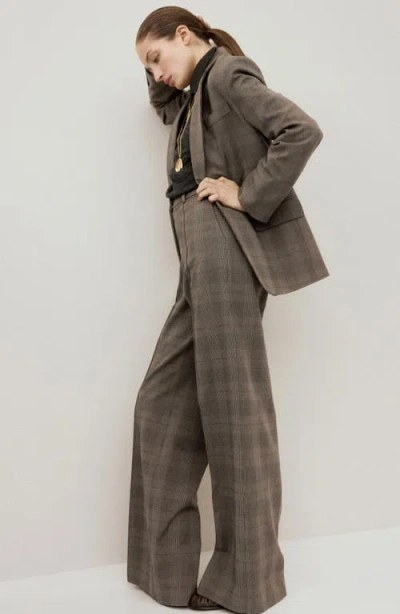 Mango Check Print One-button Blazer In Brown