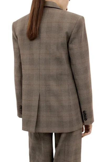 Mango Check Print One-button Blazer In Brown