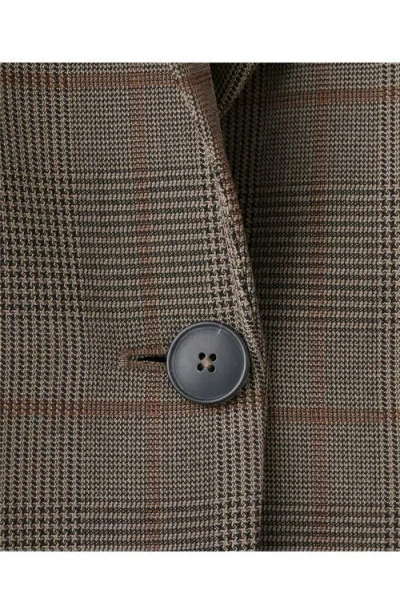 Mango Check Print One-button Blazer In Brown