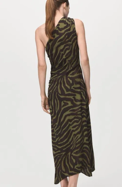 Mango Printed One-shoulder Midi Dress In Multi