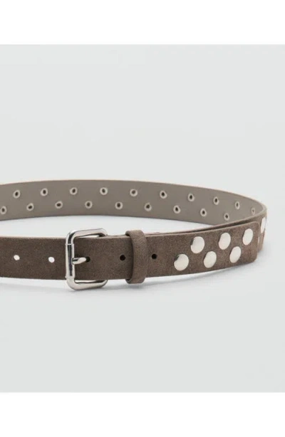 Mango Studded Suede Belt In Brown