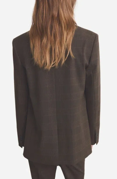 Mango Double-breasted Check Suit Jacket Brown In Brown