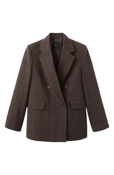 Mango Double-breasted Check Suit Jacket Brown In Brown