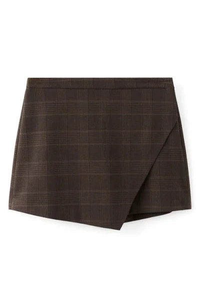 Mango Check Asymmetric Front Miniskort In Brown