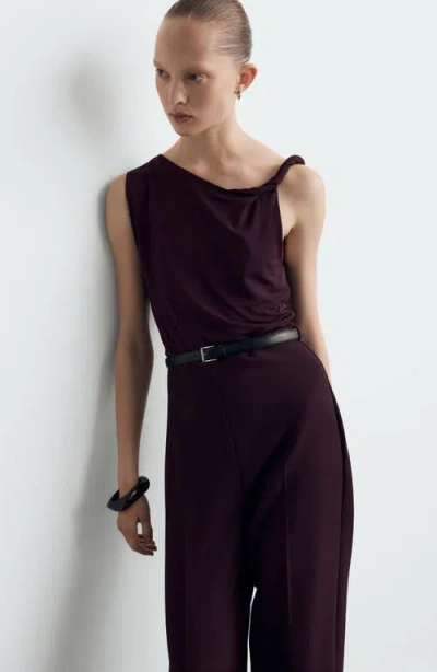 Mango Twist Strap Belted Jumpsuit In Brown