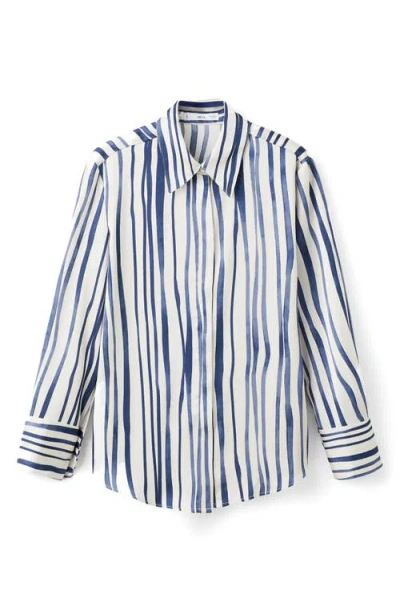 Mango Stripe Satin Button-up Shirt In Brown