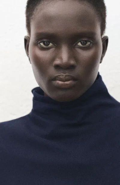 Mango Draped Turtleneck Sweater In Blue