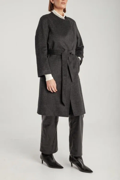 1982 Cashmere Belted Lapel Coat In Gray