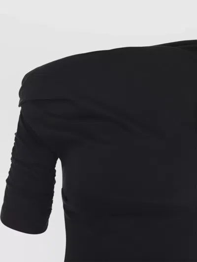 Jacquemus Asymmetrical One-shoulder Bodycon Mini Dress With Ruched Sleeve In Black