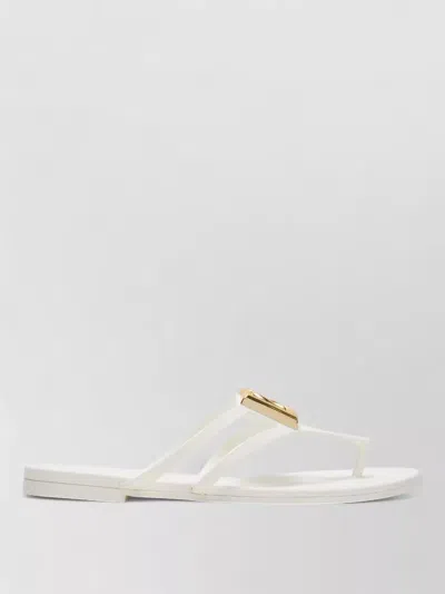 Dolce & Gabbana Women White Thong Sandals With Logo Plaque On The Front In Rubber Woman