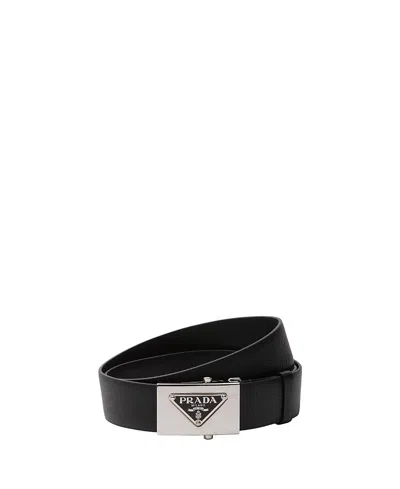 Prada Triangle Logo Buckle Belt In Black
