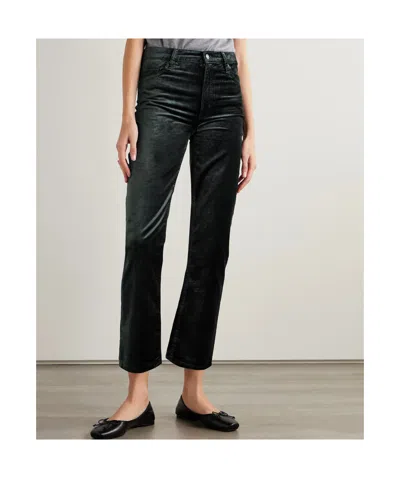 Frame Le Sleek Cropped Cotton-blend Velvet Bootcut Pants In Black