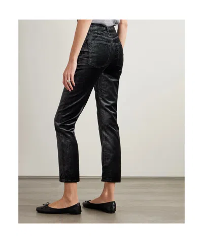Frame Le Sleek Cropped Cotton-blend Velvet Bootcut Pants In Black
