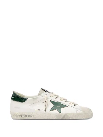 Golden Goose Super-star White Low Top Sneakers With Embossed Logo And Contrasting Heel Tab In Leather Man In White