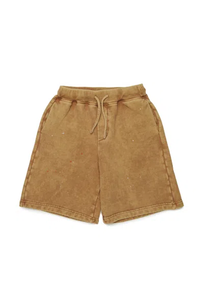 Dsquared2 Kids Sprayed Effect Drawstring Shorts In Brown