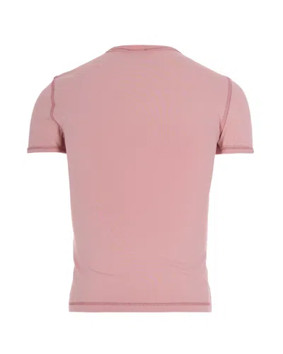 Diesel Women Pink Crew Neck T-shirt With Front Print And Beaded Details In Cotton Woman In Gold