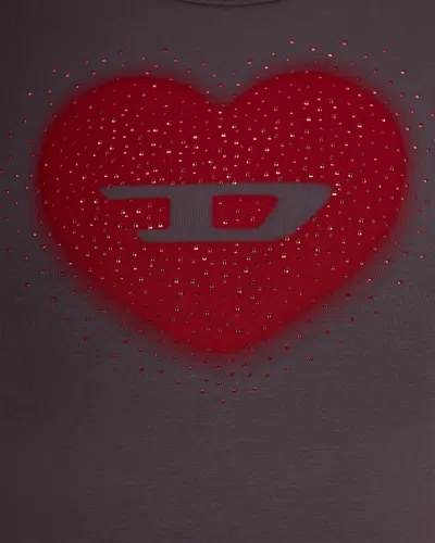 Diesel Slim T-shirt With Heart Print And Studs In Gray