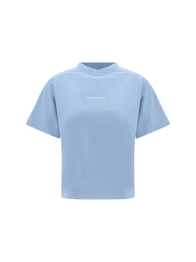 Balenciaga Logo Embroidered Cotton Jersey T-shirt In Blue