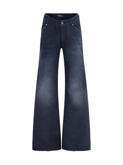 Balenciaga Women Blue Five-pocket Jeans With Curved Waist And Faded Effect In Cotton Woman In Black