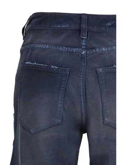 Balenciaga Women Blue Five-pocket Jeans With Curved Waist And Faded Effect In Cotton Woman In Black