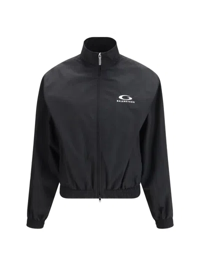Balenciaga Womens Black Logo-embroidered Cotton-blend Track Jacket In Black