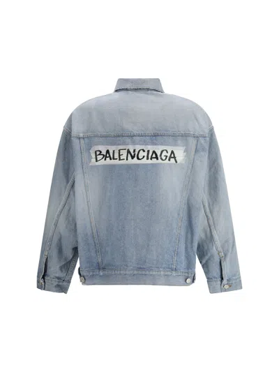 Balenciaga Collared Regular Jacket Long Sleeves Pockets In Blue