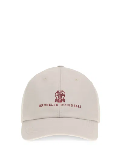 Brunello Cucinelli Men Comfortable Cotton And Cashmere Corduroy Baseball Cap With Embroidered Logo In White
