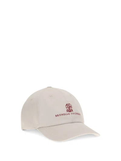 Brunello Cucinelli Men Comfortable Cotton And Cashmere Corduroy Baseball Cap With Embroidered Logo In White
