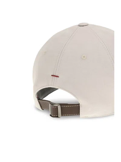 Brunello Cucinelli Men Comfortable Cotton And Cashmere Corduroy Baseball Cap With Embroidered Logo In White