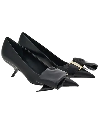 Ferragamo 105mm Oversized-bow Leather Pumps In Black