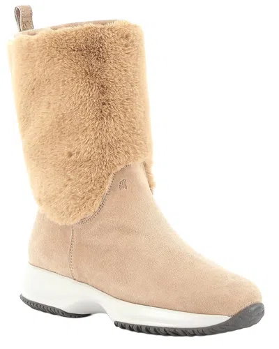 Hogan Interactive Leather Bootie In Neutral