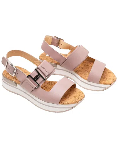 Hogan H257 Leather Sandals In Pink In Multi