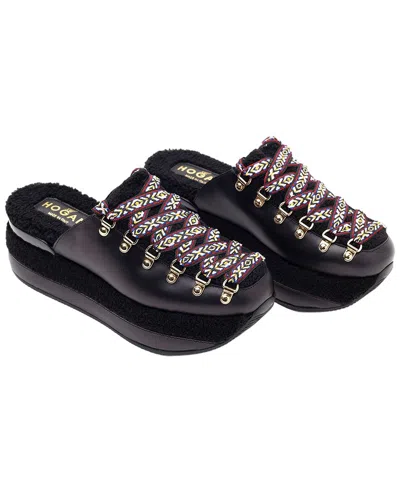 Hogan H466 Platform Lace-up Leather Mule In Black