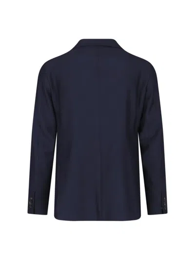 Tagliatore Single-breasted Blue Jacket With Peaked Lapel And Tailored Silhouette In Blue