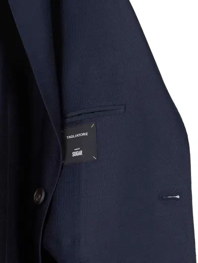 Tagliatore Single-breasted Blue Jacket With Peaked Lapel And Tailored Silhouette In Blue