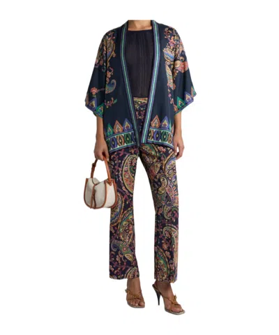 Etro Womens Bootcut Trousers Paisley Pattern In Blue