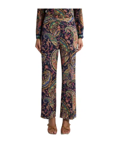 Etro Womens Bootcut Trousers Paisley Pattern In Blue