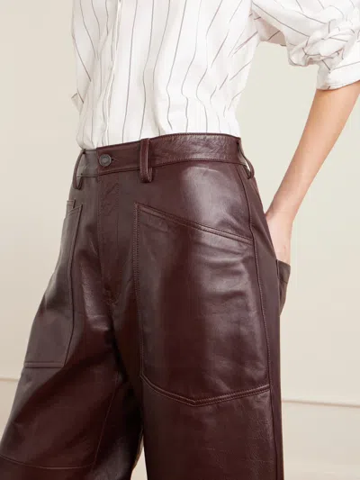 Nili Lotan Mid-rise Barrel Leg Lammleder-hose Shon Leather In Brown
