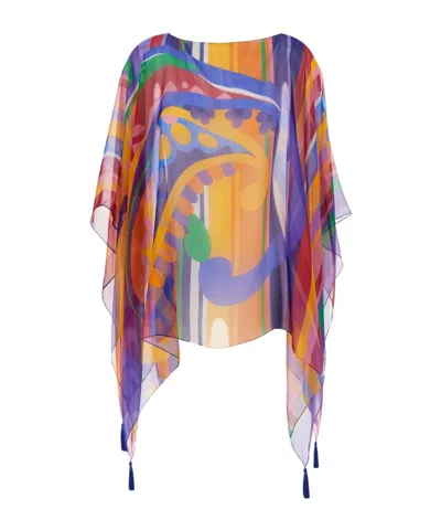 Etro Multicolor Cape With All-over Print And Tassel Details In Silk ...