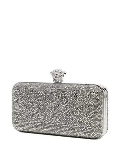 Versace Embellished Clutch In Silver